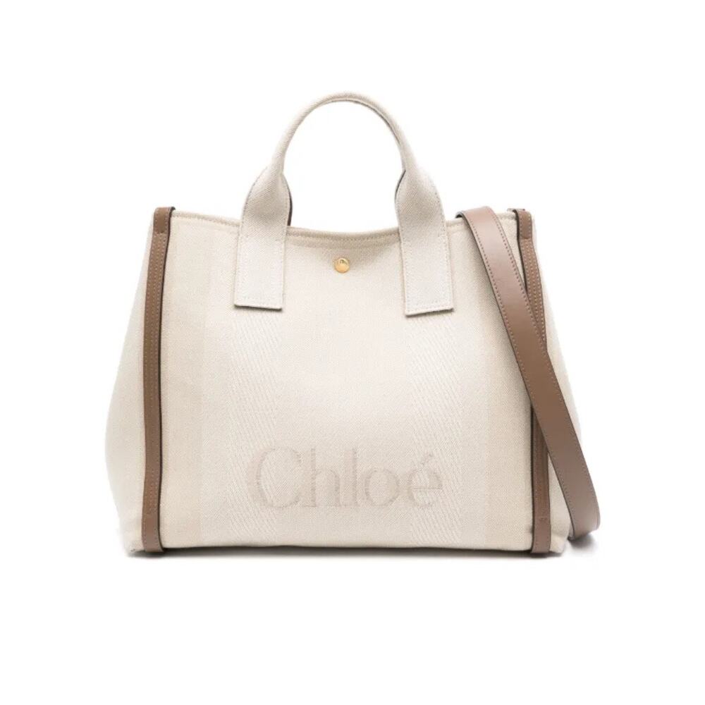 New Season Chloé large Carry Canvas‎ Leather tote bag in Neutral Beige ~NWT~